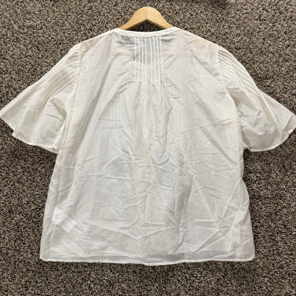 J. Crew White / Ivory Pintuck Blouse Cotton Silk Button Front Puff Sleeve Boho M - Picture 8 of 11